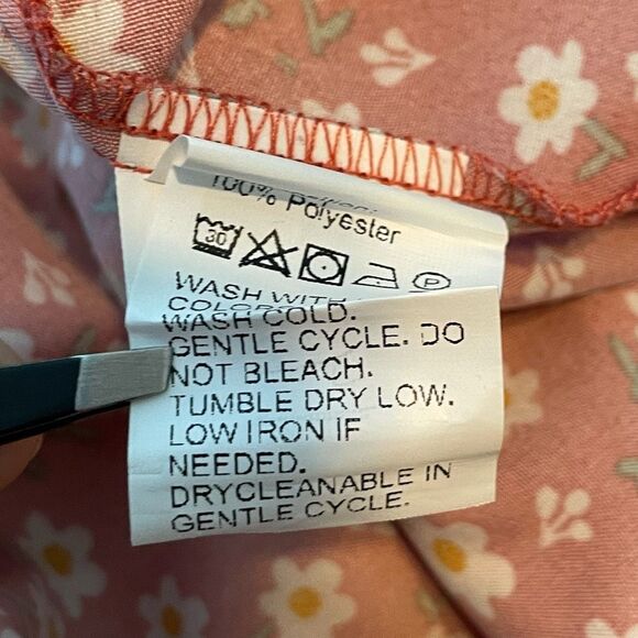 Shein Daisy Print Mini Dress Muted Red Floral Square Neck Tie Straps Ruffle M - Picture 7 of 7